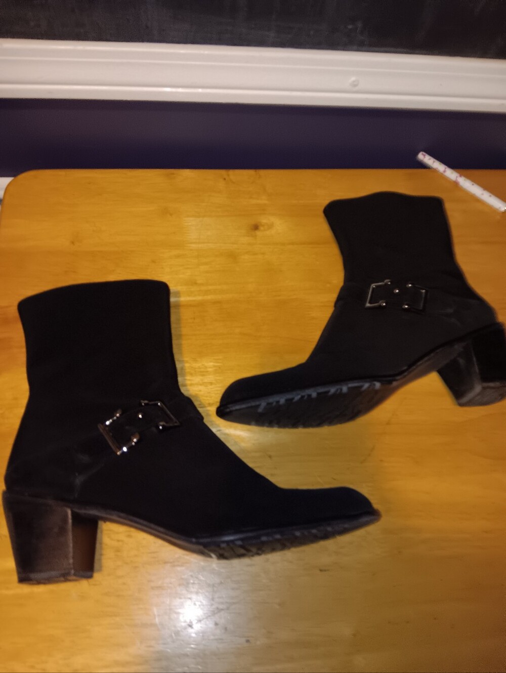 Stuart Weitzman Black Suede Mid-Calf Buckle Boots Size 12